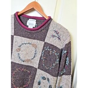 Vtg 2001 Hand Embroidered Sweater Hobbit Forest‎ Cottage Christopher & Banks S